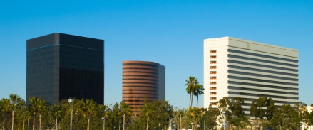 Skyline of Orange County's Costa Mesa business district (part of the South Coast Plaza complex.)